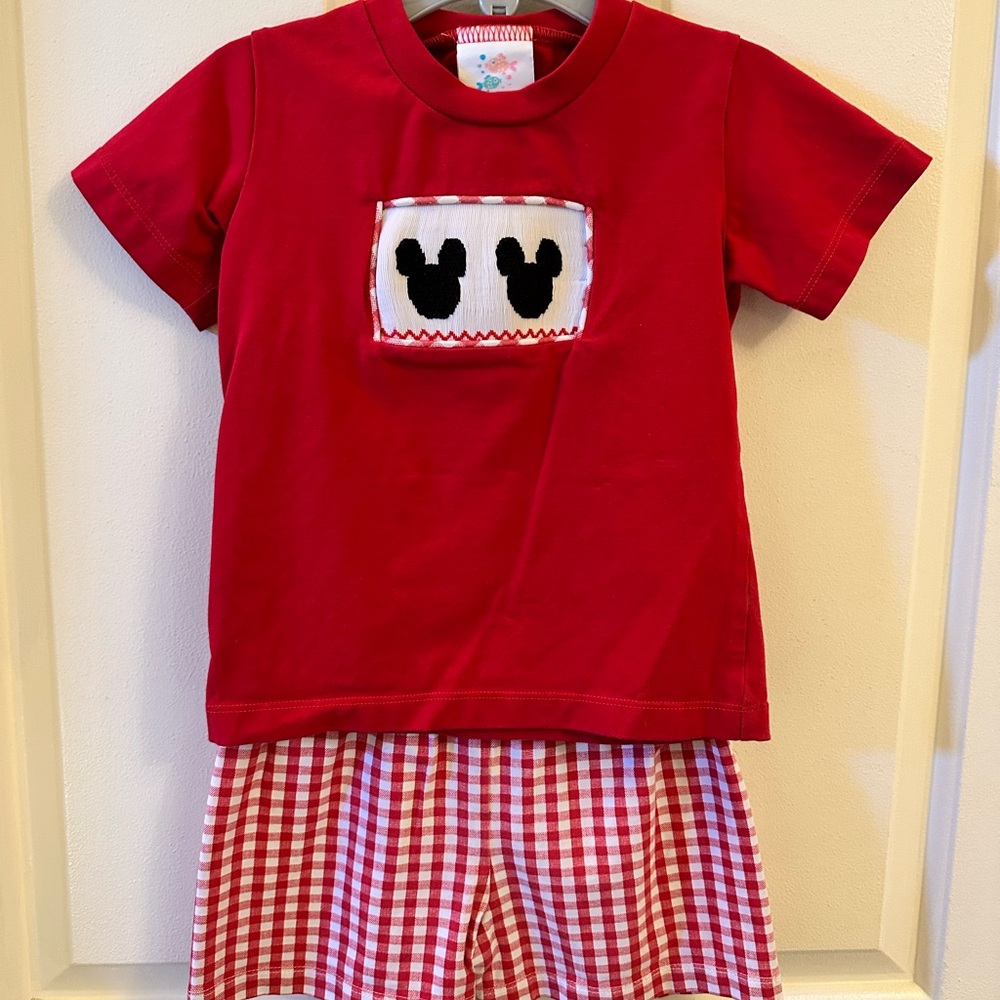 Toddler Boy Mickey Smocked Outfit Size 24M EUC